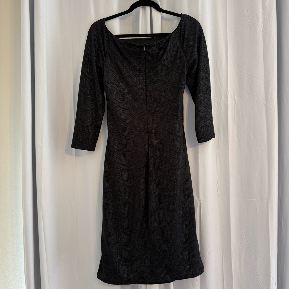 David Meister Black Ruched Beaded Cocktail Dress Long Sleeve Size 10 - Picture 3 of 12
